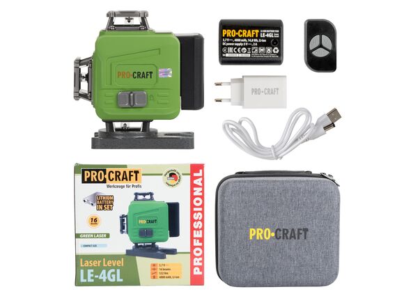 Laser zelený liniový, křížový samonivelační Procraft LE-4GL