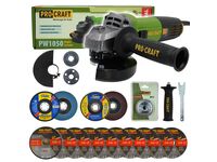 Bruska úhlová Procraft PW1050 + rychloupínací matice, 10x řezný kotouč, 2x lamelový kotouč | SPW1050/RM14