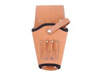 pouzdro na aku vrtačku kožené, na opasek, s pojistným řemínkem a třemi úchyty pro hroty/šroubováky